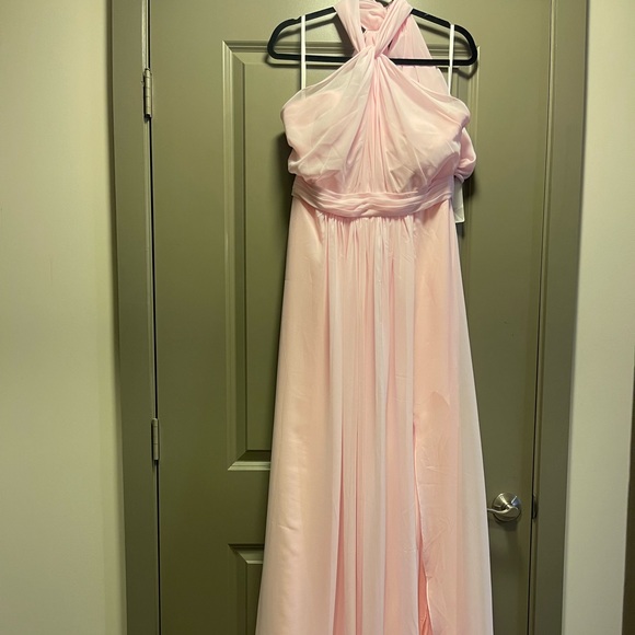 For Her and For Him Bridesmaid Dress - Pink Chiffon Halter Size 16 - Picture 2 of 4